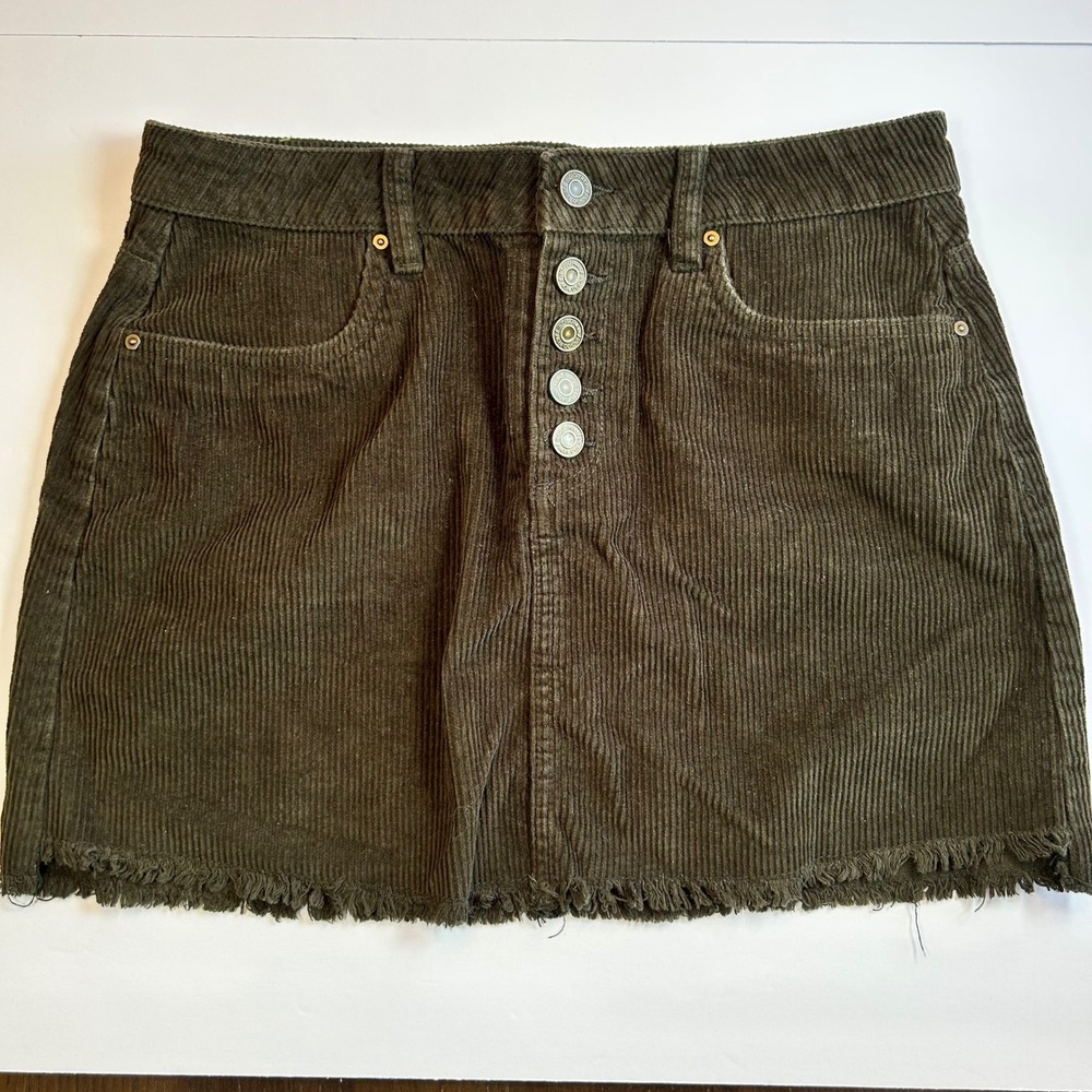 Indigo Rein Women‎ Olive Green Corduroy Button Front Mini Skirt Size 7 Grunge